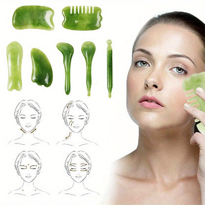 NNETM 7-Piece Resin Gua Sha Scraping Massage Tool Set(Green)