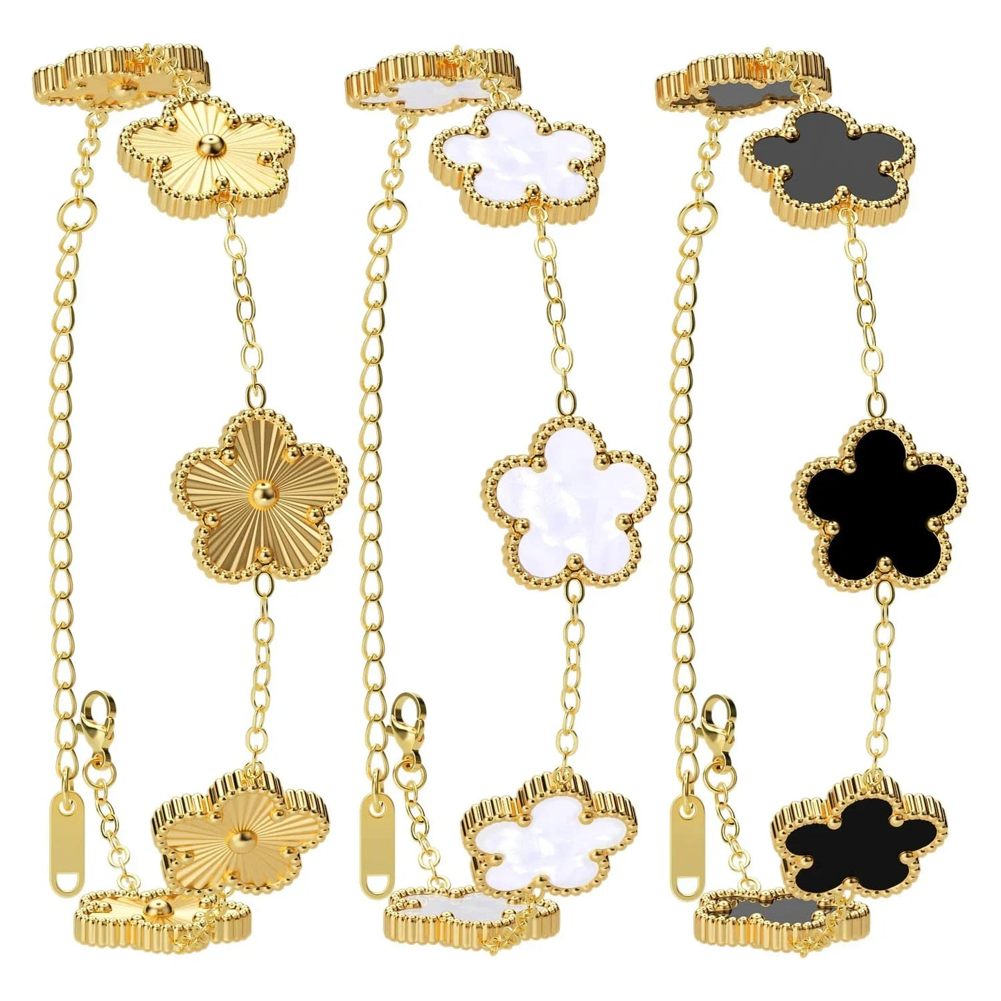 Stainless Steel Bracelet Double Sided Bracelets Five Leaf Petals Flower Gold Plated Clover Women Fashion Jewely