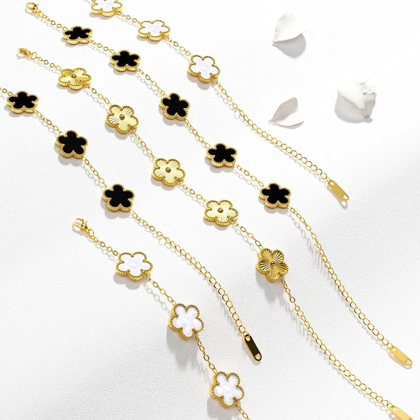 Stainless Steel Bracelet Double Sided Bracelets Five Leaf Petals Flower Gold Plated Clover Women Fashion Jewely